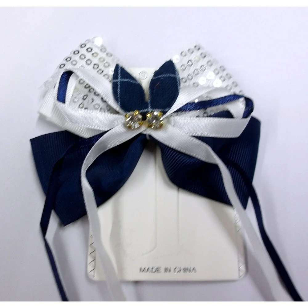 Navy Blue White Sequin Plaid Layered Hair 4